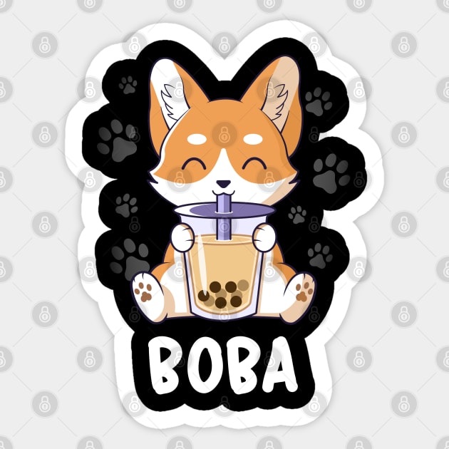 Cute Corgi Puppy Drinking Boba Kawaii Bubble Tea Sticker by Graphic Monster